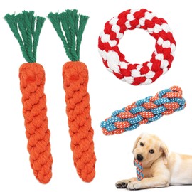 Jokureao 4 Piece Dog Toy Carrot Set, Braided Rope Toy Dog for Interactive, Robust Chew Toy for Puppies, Interactive Dog Toy for Small Medium Puppies