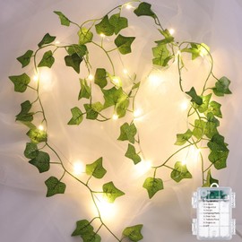 JOLAIQIAN 2 Pack Vines with Lights Battery Operated, 6.56ft 20 LED Vines with Fairy Light, Leaf Light with 8 Modes, Fake Vines Ivy String Lights for Bedroom, Wall, Room, Garden, Party Decor