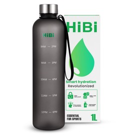 HiBi Water Bottle, 3.8 fl oz (1 L) Memory Included, Know How Much You Drink, BPA Free Water Bottle, Heat Resistant to 212°F (100°C), Stylish Water Bottle, Lightweight, Tritan Bottle, Black