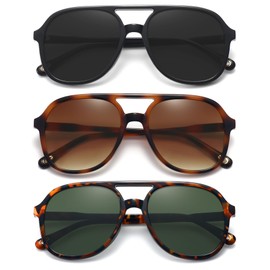 MEETSUN Retro Oversized Aviator Sunglasses for Women Men Trendy Square Aviators 70s Vintage Sun Glasses -3Pack(Black +Tortoise/Brown +Tortoise/Green)