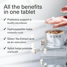 Boka Travel Size Mouthwash Tablets - Hydroxyapatite, Fluoride Free & Alcohol Free - Chewable Tablets to Freshen Breath, Kill Odor Quickly & Helps Remineralize Teeth - (Pack of 2, 90 Pcs, Mint)