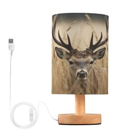 ATTX Wheat Field Deer Table Lamp, USB Bedside Nightstand Lamps for Bedroom Living Room Nursery