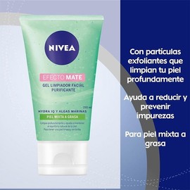 Gel facial limpiador NIVEA Efecto Mate purificante para piel mixta y grasa 150 ml