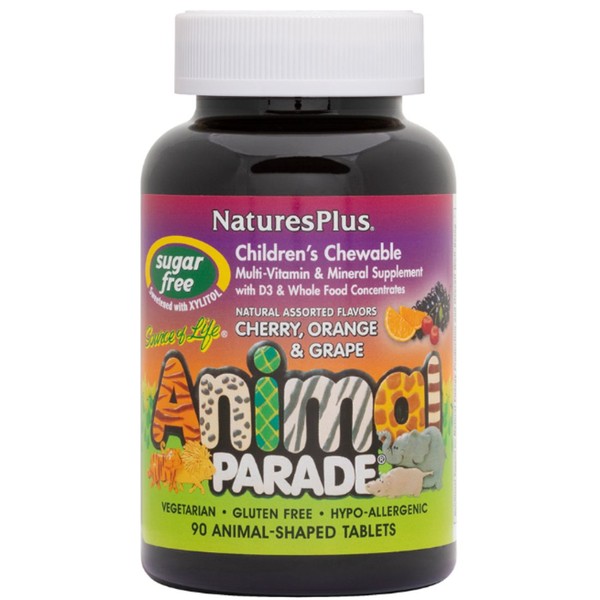 Nature's Plus Animal Parade Chewable Multivitamin & Multimineral for Kids, Sugar Free, 90 Animal-Shaped Chewable Tablets, Assorted