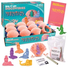 MindWare Dig It Up! Discoveries Mermaids - Dig Kits for Kids with 12 Sea Shells, Each with a Mermaid Toy Inside, 12 Chiseling Tools and Instructions – Ages 4 and Up