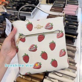 Coach NWT Coach Mini Rowan File Bag With Strawberry Print CAQ09 Gold/Chalk Multi