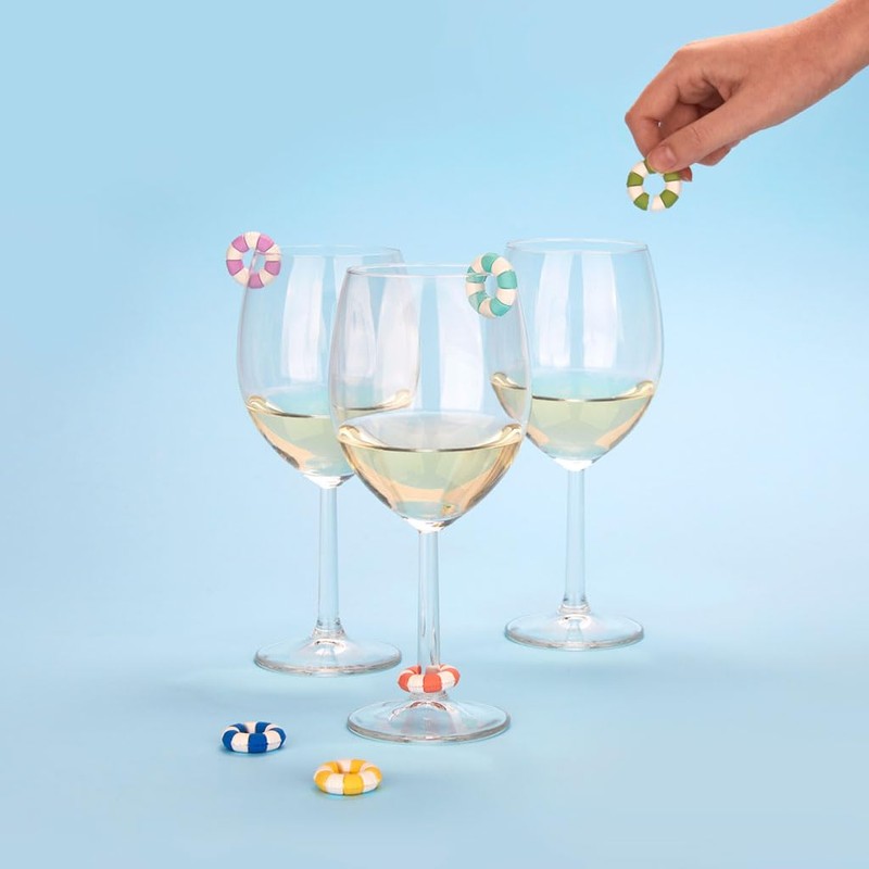 balvi Drinking Glass Marker Floats Swimming Rings in Retro Design