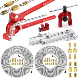 smseace 55Pack 3/16 Inch+3/16 Inch Brake line kit Include 25 FT Zinc-Plated Brake Lines with Fitting(32pcs Fittings,4pcs Union+8pcs Nut) Brake line Bender,Single Flare Tool,Cutter Brake line kit