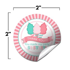 Cotton Candy Sweet Celebration Themed Birthday Thank You Sticker Labels for Kids, 40 2" Party Circle Stickers by AmandaCreation, Great for Party Favors, Envelope Seals & Goodie Bags
