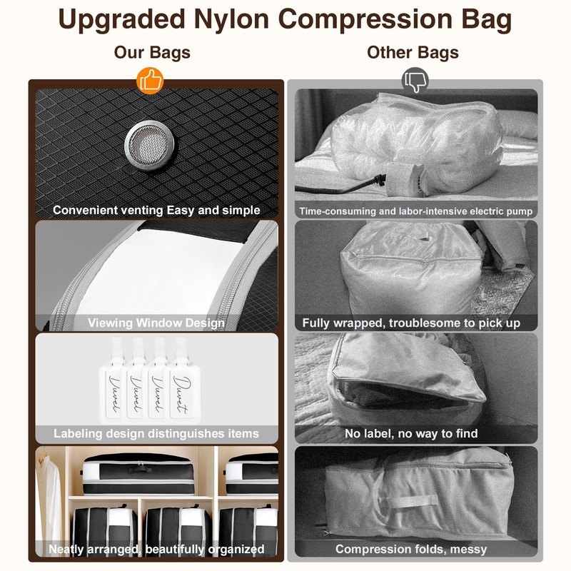 Homsorout 4 Pack Compression Storage Bags - 110L Large Capacity