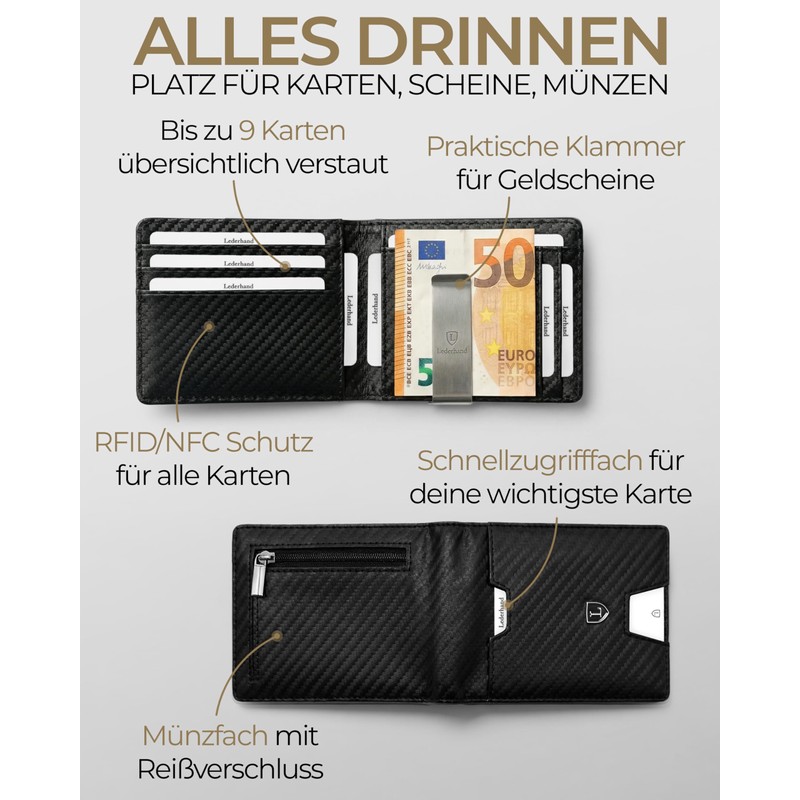 Lederhand iSlim Wallet - Smooth Leather Wallet with Money Clip