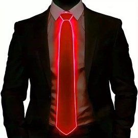 Unbranded Glowing Tie Men Wire Neon LED Luminous Neck-Tie Party Luminous Light Up Decor - Red