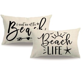 2Pack Beach Style Pillow Covers Double-sided printed Beige Beach Life Starfish Summer Decor Rectangular/Waist Cushion Cover Ocean Theme Coastal Home Decor Pillowcases 12”×20” (Beige, 12”×20”)