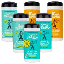 Aunt Fannie's Natural Cleaning Wipes Variety Pack, Multipurpose Surface Cleaner, 35 Count Each, Pack of 6