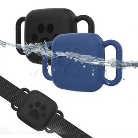 Frylaa Waterproof Dog Collar Holder Case for Tile Mate 2024/Mate 2022 GPS Tracker(2 Pack),Anti-Lost Silicone Pet Collar Cover for Tile Tracker Finder,Cat Pet Necklace Accessories-Black&Blue