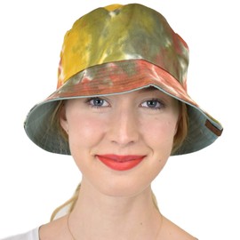 C.C Sombrero unisex 100% algodón plegable reversible teñido anudado, Mostaza/Salvia, Talla única