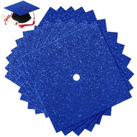 Gersoniel 12 Sheets Glitter Construction Paper for Grad Caps 10" x 10" 250 GSM Cardstock Graduation Hat Decorations for DIY Grad Caps Toppers Craft(Royal Blue)