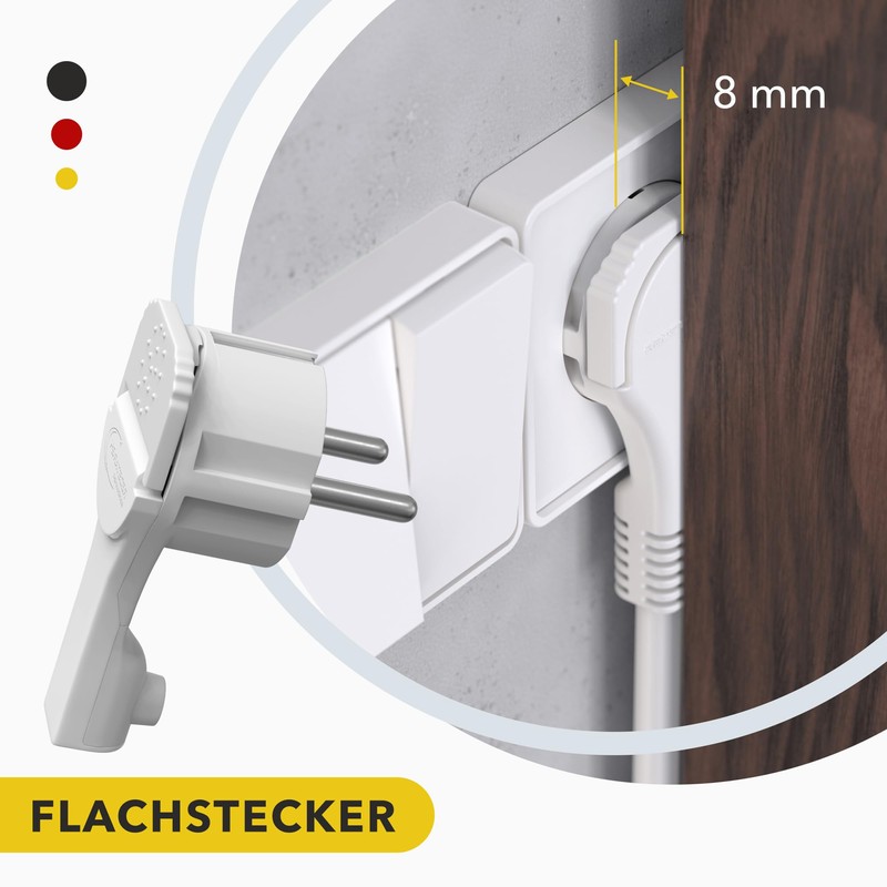 Safety angle plug, extra flat with bracket, plastic, 8 mm