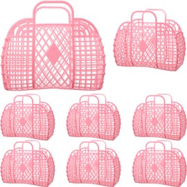 Tatuo 8 Monederos de Gelatina Bolsas de Cesta de Gelatina Bolsa de Playa de Verano Reutilizables de Plástico (Rosa Brillante)