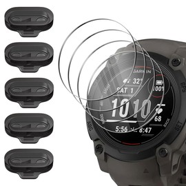 Orzero (3+5) Compatible for Garmin Instinct E 40mm, 3 Pack Watch Screen Protector + 5 Pack Black Dust Plug, Tempered Glass 9H Anti-Scratch Bubble Free TPU Charger Port Anti Dust Caps Cover