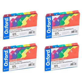 Oxford Poly Index Card Guides, Alphabetical, A-Z, Assorted Colors, 4" x 6" Size, 25 Guides per Set, Sold as 4 Pack (73154)