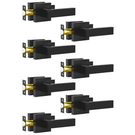 RAZCC Passage Door Lever, 7 Pack Matte Black Interior Door Handles for Hallway and Closet, Heavy Duty Square Interior Keyless Door Handles Non-Locking Door Knobs for Right & Left Side Door