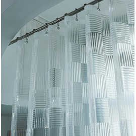 EVA Short Shower Curtain or Liner, Transparent Heavy Duty Clear Design Shower Liner with Geometric 3D Pattern,Waterproof Shower Curtain Liner 60 inches Long for Bathroom with 3 Weighted Magnets