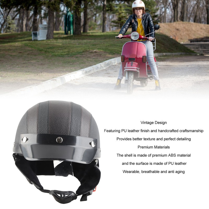 Half Helmet Breathable Sun Blocking Retro Safe PU Leather Motorcycle