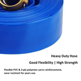 1-1/4" x 25' Blue PVC Backwash and Discharge Hose for Swimming Pools, Heavy Duty Reinforced Flat Pool Hose with Aluminum Pin Lug Fittings