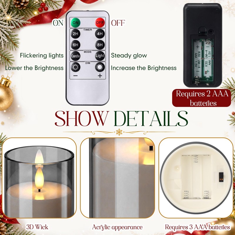 Retisee 6 Pcs Fall Flickering Flameless Candles, Acrylic Battery Operated