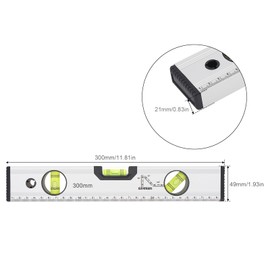 Smgda 300mm Precision Magnetic Level Ruler 12 inch Aluminum Alloy Spirit Level Measuring Tool with Blister Design and Mm Scale for Construction Carpenter Craftsman