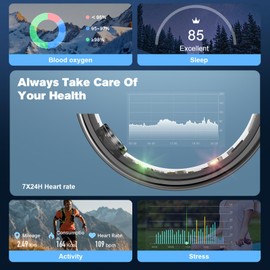 MagLoop Smart Ring Health Tracker for Men/Women,Fitness Ring Sleep Tracker,Fast Charging for Long-Lasting Use,for Pedometer Exercise,Monitor Sleep, Heart Rate, Stress,Waterproof (Deep Gray, 10)