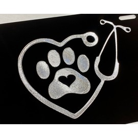Engraved Veterinarian Dog Paw Car Tag Diamond Etched Vanity Front License Plate