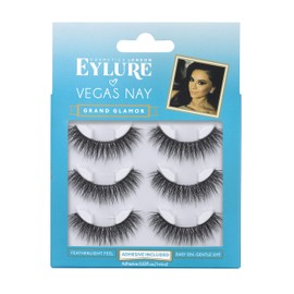 Eylure Vegas Nay Grand Glamour, Multi Pack, Reusable, Adhesive Included, 3 Pairs, 0.07 Ounce