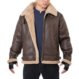 Mifidy Leon Kennedy Jacket, Men's Leather Bomber Jackets Brown Spring Warm Fur Shearing Motorcycle Comfort Durable Breathable Comic-Con Coat Cosplay Costume X-Large