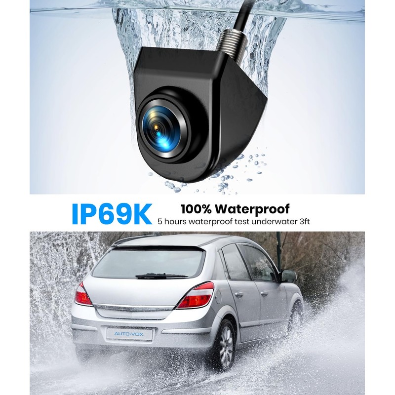 AUTO-VOX 180° Front/Backup Camera, OEM Mini Style, Screw-Free Easy Install,