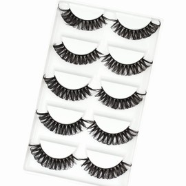 Vivis Russian False Eyelashes Faux Mink Lashes Volume Natural Wispy D Curl Cross Fake Eye Fluffy Cute Reusable Makeup Extension 5 Pairs - C24