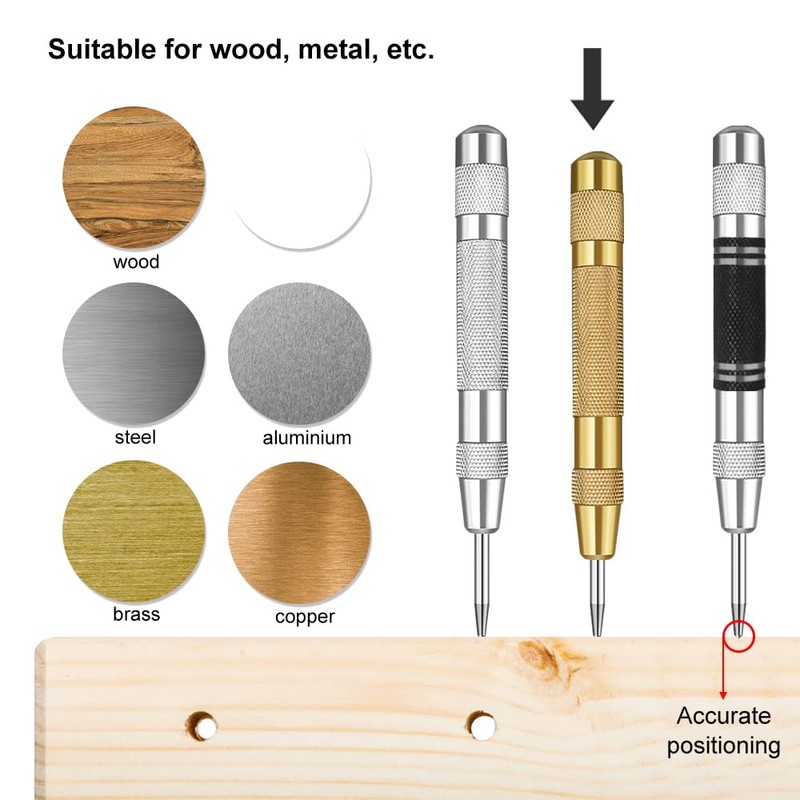 3 Pieces Automatic Center Hole Punch Tool, 5 Inch Automatic