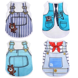 Puppy Clothes 4 Pack Dog Cooling Summer Shirts for Small Breeds, Sleeveless Breathable Cotton T-Shirt, Blue White Striped Vest Pattern (M) ﻿