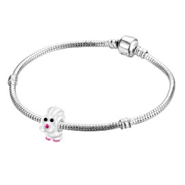 Andante-Stones 925 Sterling Silver Murano Glass Bead Charm Animal World Rabbit Element Ball for Charm Bracelets + Organza Pouch, Sterling Silver