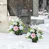 Artificial Grave Flowers in Pots, Artificial Rose Lily Daisy Memorial