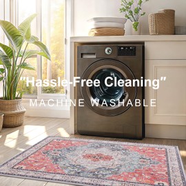 Vanmoos 2x3 Washable Area Rug – Soft, Non-Slip Entrance Rug, Durable Indoor Door mat, Floor Carpet for High-Traffic Areas, Entryway, Kitchen, and Bedside, Artistic Flair/Brick Red