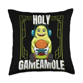 Avocado Gamer With Video Gaming Controller Gaming Avocado Holy Gameamole Video Gamer Guacamole Boy Throw Pillow, 18x18, Multicolor