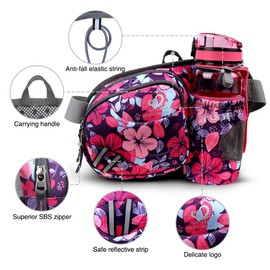 WATERFLY Waist Pack Fanny Pack Bum Bag Hip Pack Running Bag Waist Bag Running Belt Sack Water Resistant with Bottle (Not Included) Holder for Hiking Camping Dog Walking Nylon Fabric (Camouflage Red)