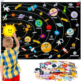 Solar System for Kids 3-5 5-7 with 63pcs Felt Board Story Sets Girl Boy Toys Preschool Montessori Learning Toy Wall Busy Board Astronaut Space Planets Birthday Gifts 3 4 5 6 7 8 Year Old Stem Toy