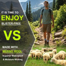 SuMade Merino Wool Waterproof Socks, Cushioned & Moisture Wicking Waterproof Hiking Socks Unisex Breathable Wool Dry Quickly Socks for Womens Mens Hiking Running, 1 Pair, Large, Grey and Blue