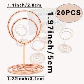 JVHLOV 20 Table Number Holders, Place Card Holders, Swirl Metal Place Card Stands, Reusable Photo Holders, for Weddings Parties Family Banquets Restaurants(Gold; Silver; Rose Gold) (Rose Gold)