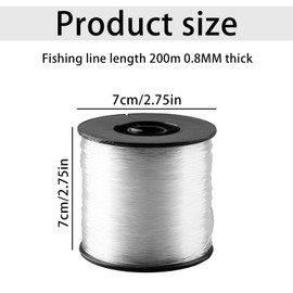 Tabanzhe Clear Fishing Line 200M 0.8mm Fishing Wire 57lb Nylon Thread Strong Clear String for Saltwater Freshwater Sea Fishing DIY Crafts Hanging decorations