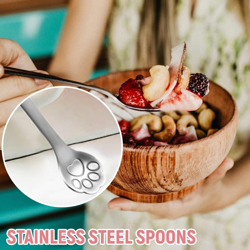 Benaton 4 Pieces Stainless Steel Teaspoons Cat Paw Coffee Spoons