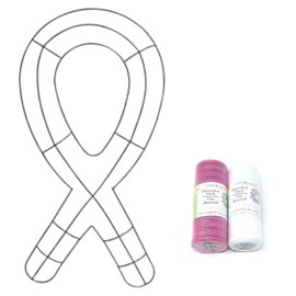 TLC Remembrance/Awareness Ribbon Indoor/Outdoor Any Occasion (2) Wire Wreath Form with (1) Pink and (1) White Decorative Mesh Bundle